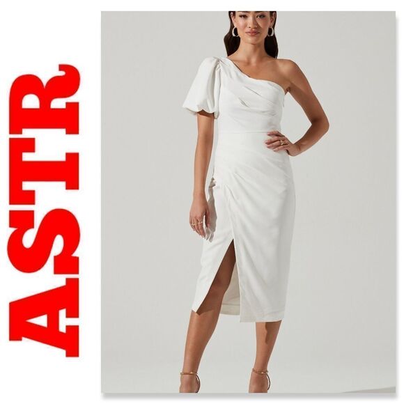 NWOT ASTR JOELLE ONE SHOULDER MIDI DRESS - Picture 1 of 8